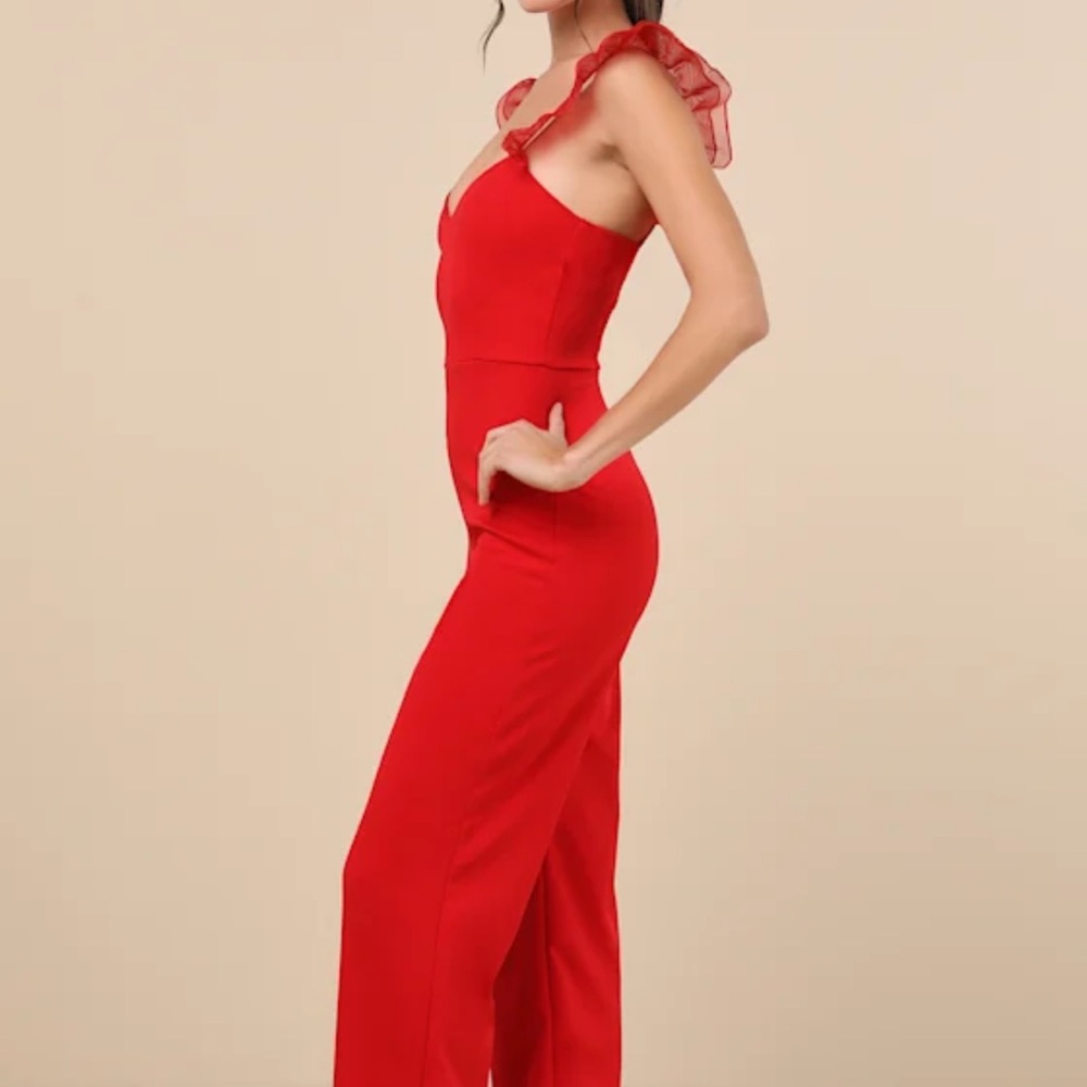 Lulus Luxe Position Red Ruffled Wide-Leg Jumpsuit - Picture 8 of 9
